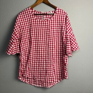 Sign Here Red Gingham Bell Sleeve Blouse‎ Cottagecore Feminine Cotton Blend M